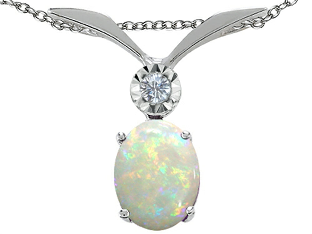 Tommaso Design Oval 8x6mm Genuine Opal Pendant Necklace