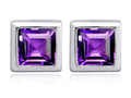 Star K 7mm Square Cut Simulated Amethyst Earrings Studs