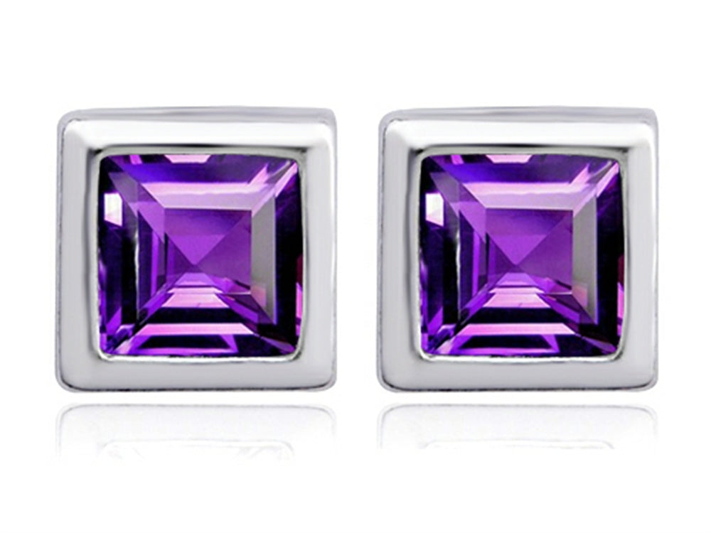Star K 7mm Square Cut Simulated Amethyst Earrings Studs