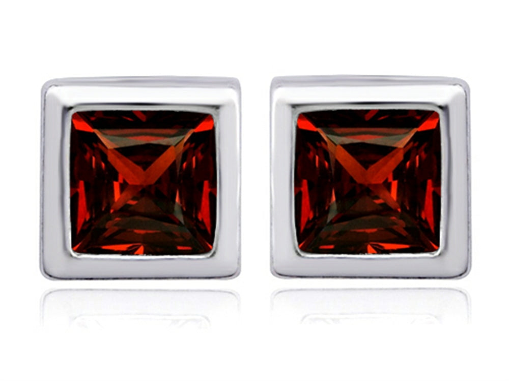 Star K 7mm Square Cut Simulated Garnet Earrings Studs