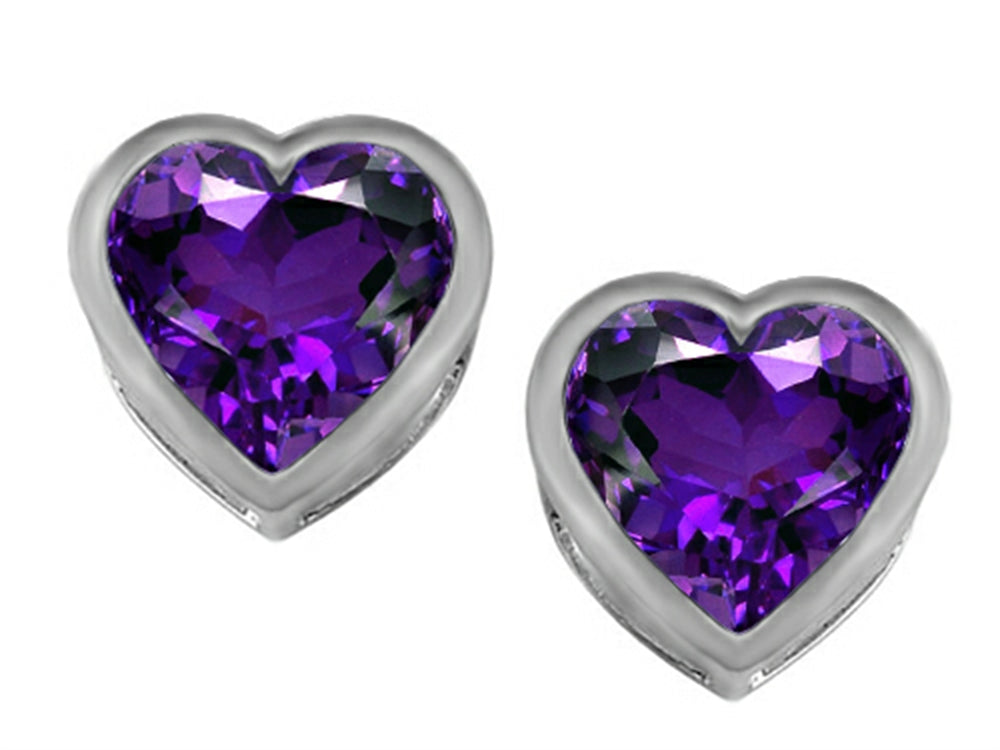 Star K 7mm Heart Shape Simulated Amethyst Heart Earrings Studs