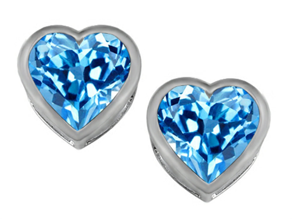Star K 7mm Heart Shape Simulated Blue Topaz Heart Earrings Studs