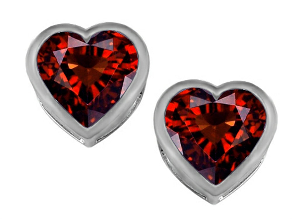 Star K 7mm Heart Shape Simulated Garnet Heart Earrings Studs