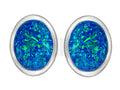 Star K 8x6mm Oval Blue Created Opal Earrings Studs