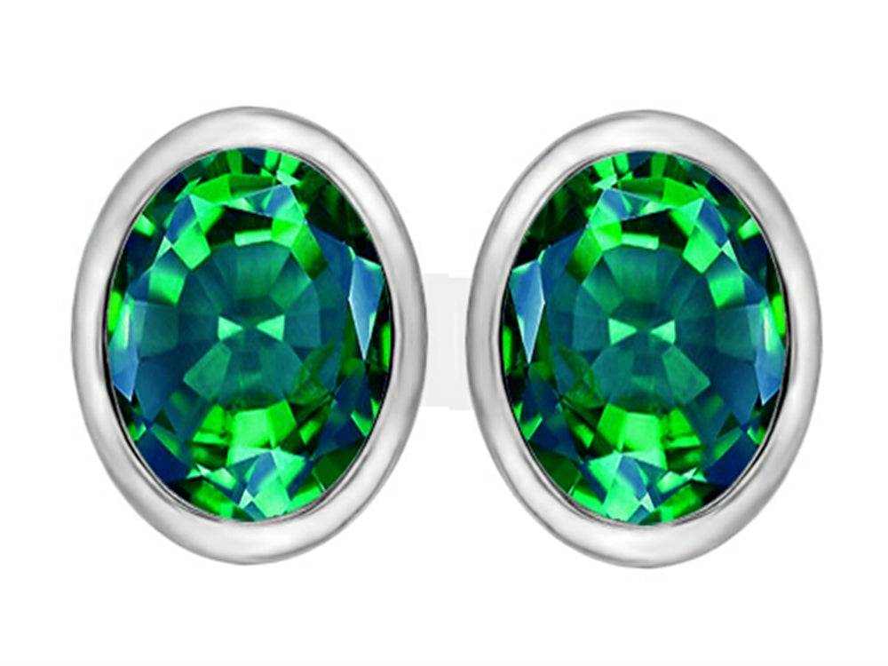 Star K 8x6mm Oval Simulated Emerald Earrings Studs