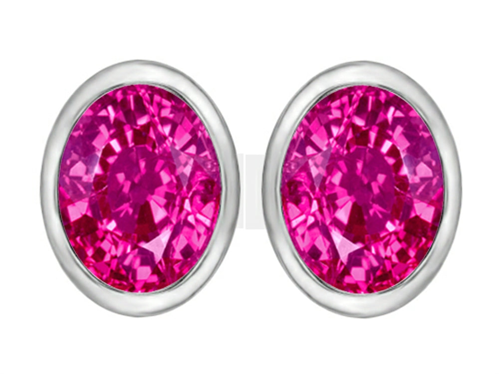 Star K 8x6mm Oval Created Pink Sapphire Earrings Studs