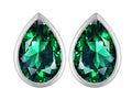 Star K 9x6mm Pear Shape Simulated Emerald Earrings Studs