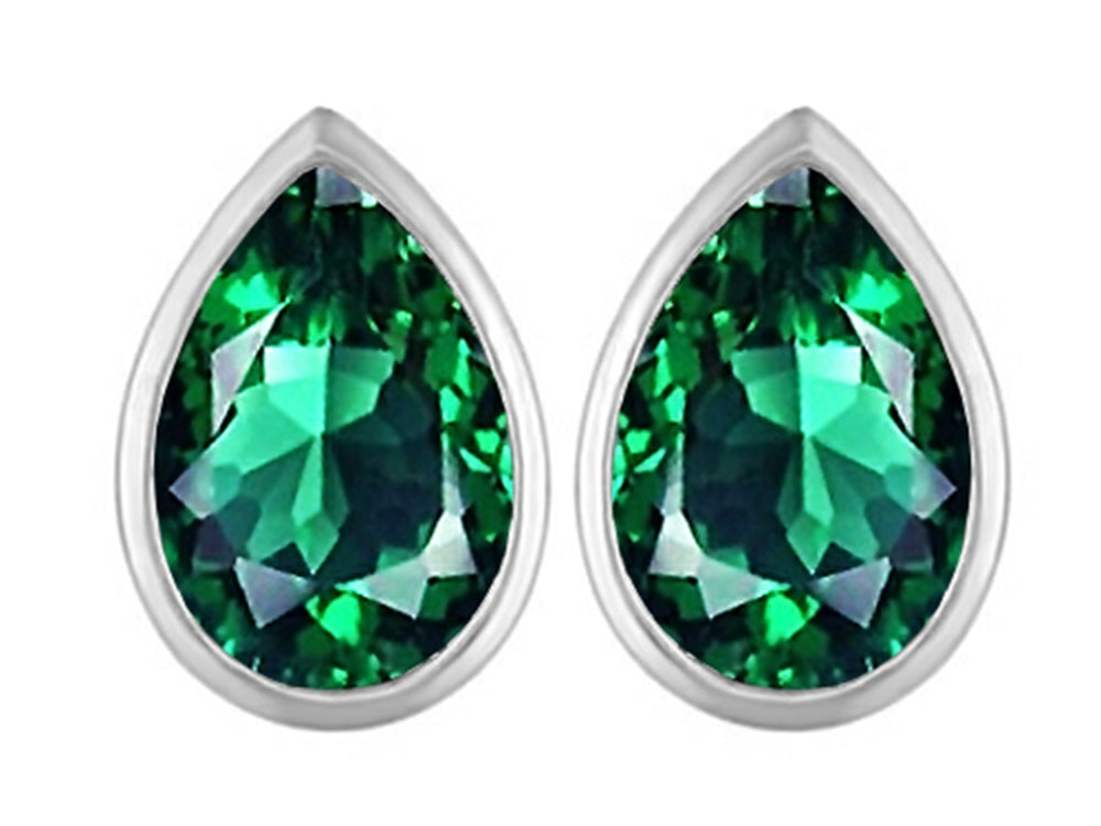 Star K 9x6mm Pear Shape Simulated Emerald Earrings Studs