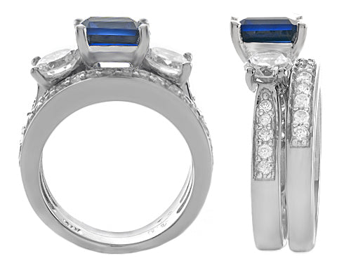 Star K 7mm Square Cut Created Sapphire Wedding Set