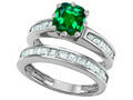 Star K Cushion-Cut 7mm Simulated Emerald Wedding Set