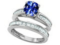 Star K Cushion-Cut 7mm Created Sapphire Wedding Set