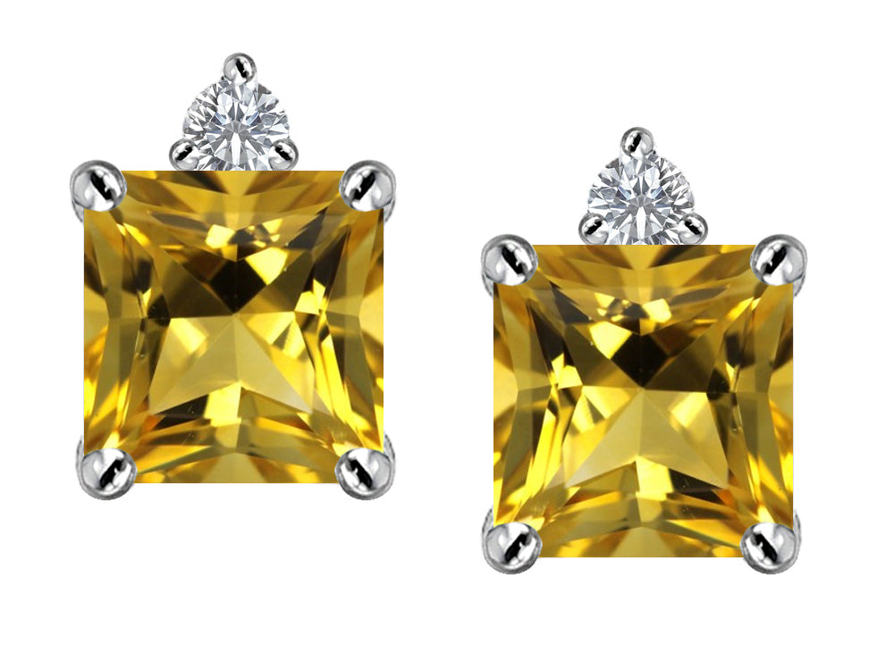 Star K 7mm Square Cut Simulated Citrine Earrings Studs