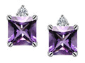 Star K 7mm Square Cut Simulated Amethyst Earrings Studs