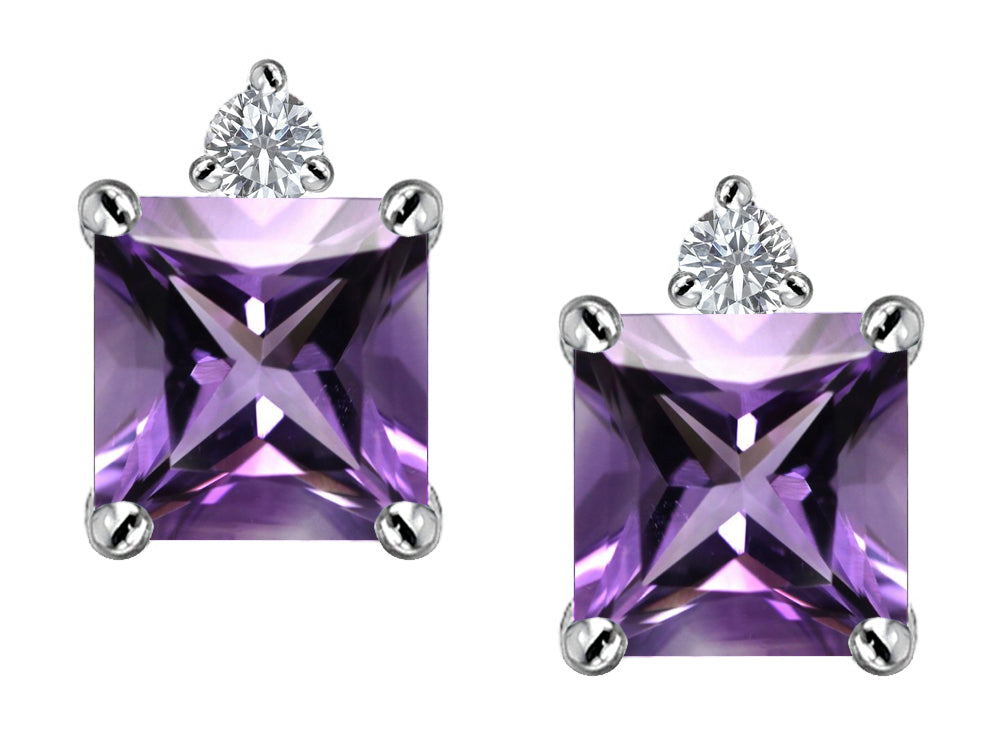 Star K 7mm Square Cut Simulated Amethyst Earrings Studs