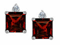 Star K 7mm Square Cut Simulated Garnet Earrings Studs