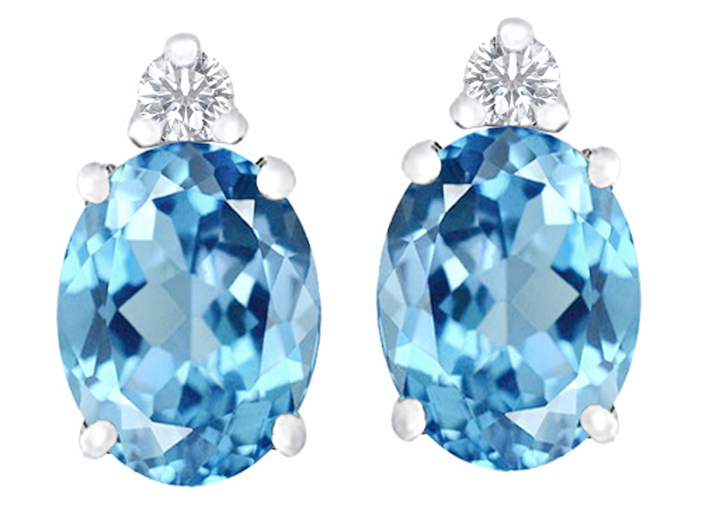 Star K 8x6mm Oval Simulated Blue Topaz Earrings Studs