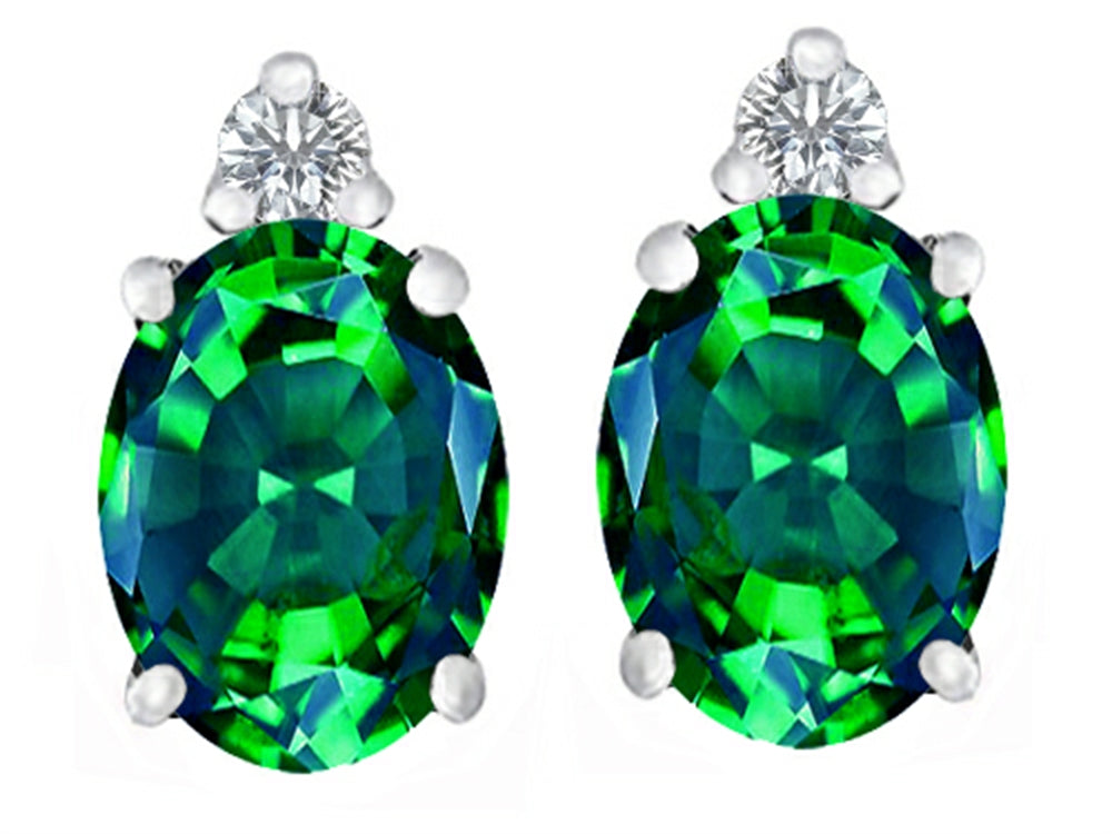Star K 8x6mm Oval Simulated Emerald Earrings Studs