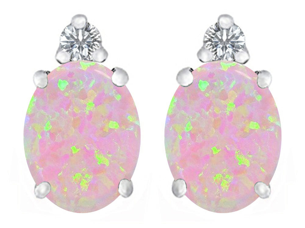 Star K 8x6mm Oval Pink Created Opal Earrings Studs