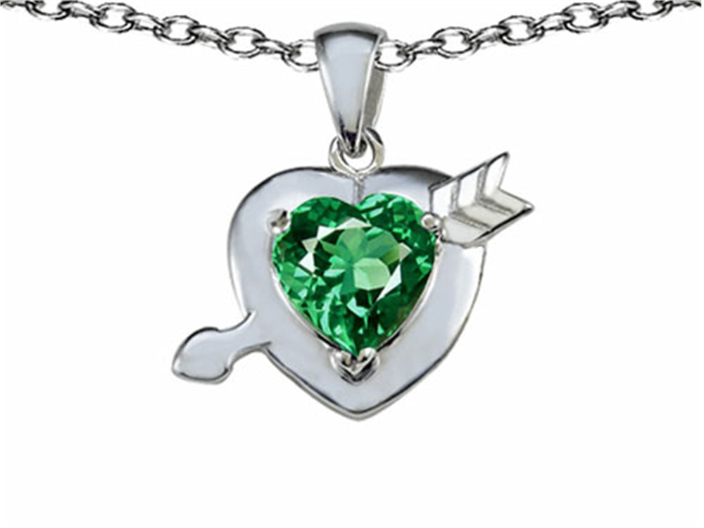 Star K Heart With Arrow Love Pendant Necklace With Simulated Emerald