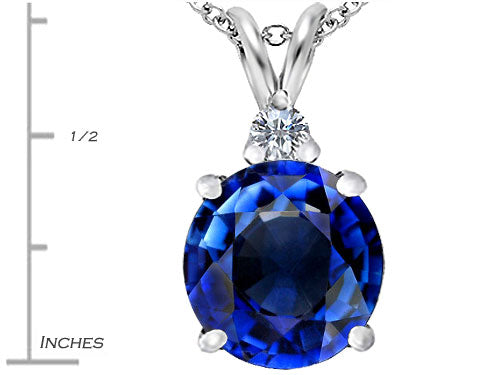 Star K Large 12mm Round Simulated Sapphire Pendant Necklace