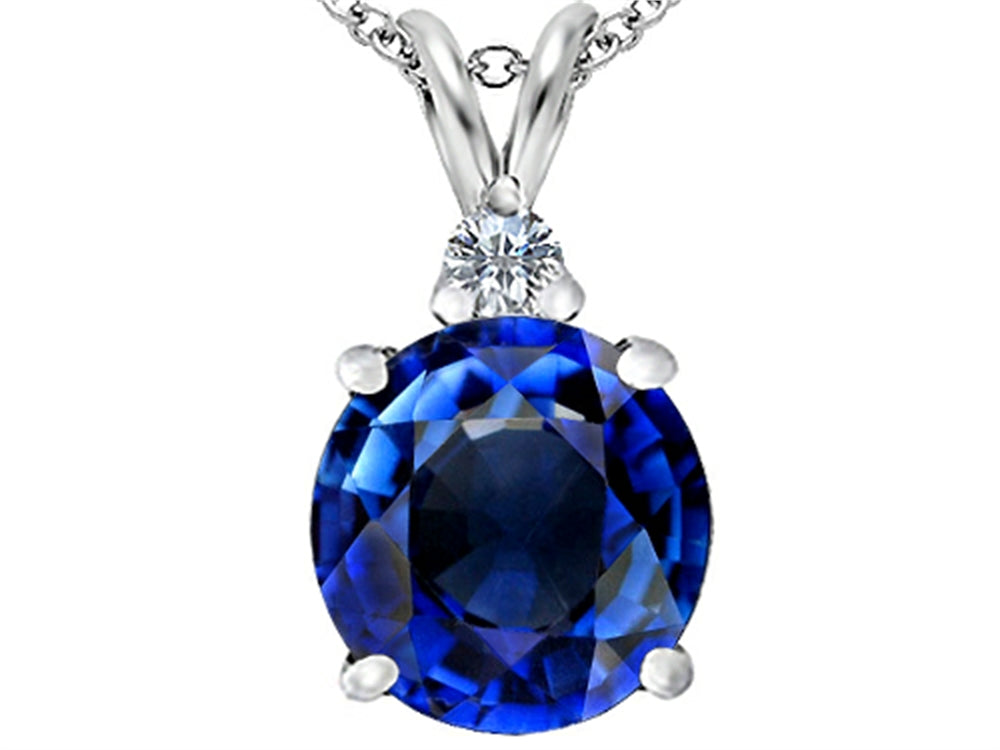 Star K Large 12mm Round Simulated Sapphire Pendant Necklace
