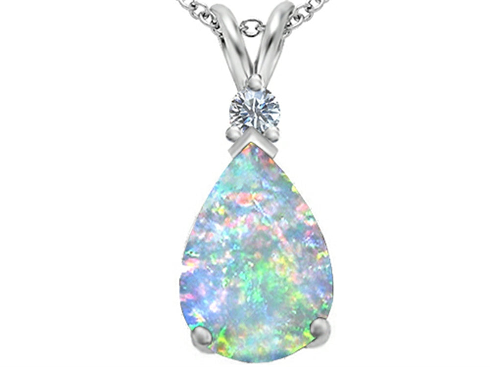 Star K Large 14x10mm Pear Shape Created Opal Pendant Necklace