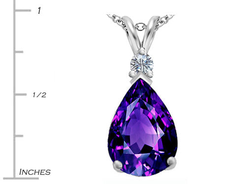 Star K Large 14x10mm Pear Shape Simulated Amethyst Pendant Necklace
