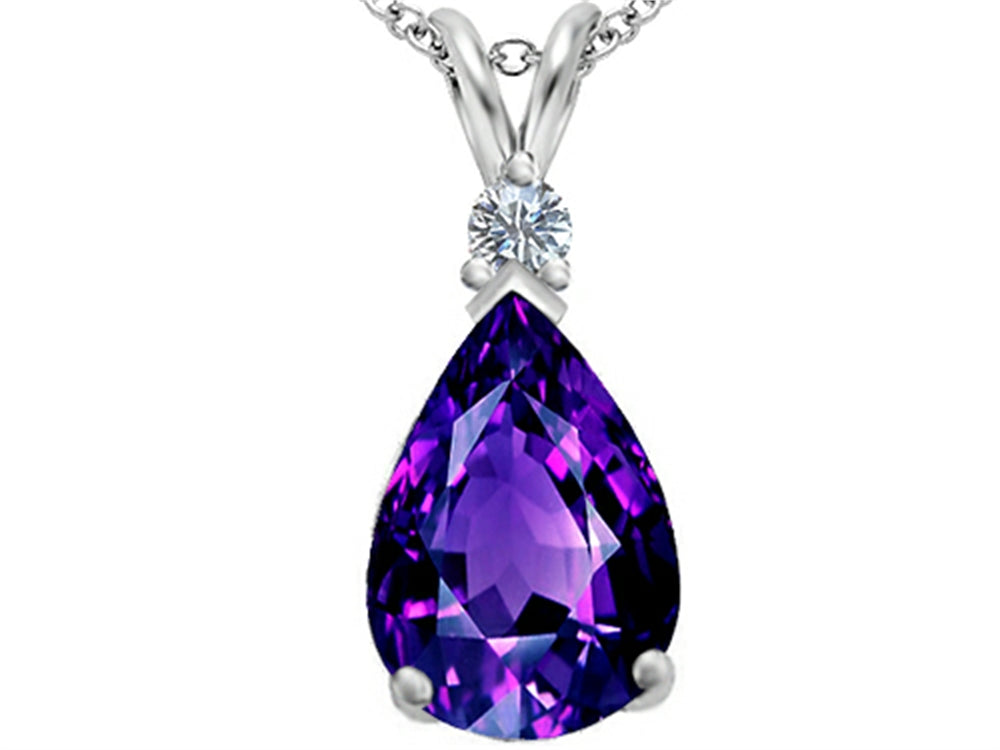 Star K Large 14x10mm Pear Shape Simulated Amethyst Pendant Necklace
