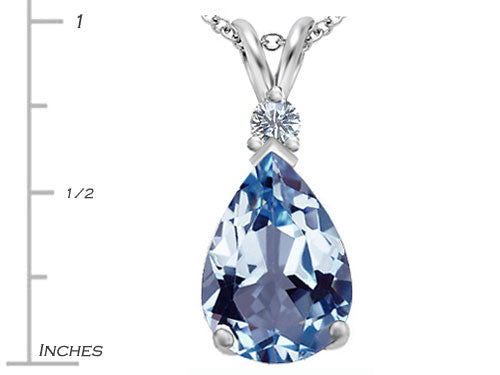 Star K Large 14x10mm Pear Shape Simulated Aquamarine Pendant Necklace