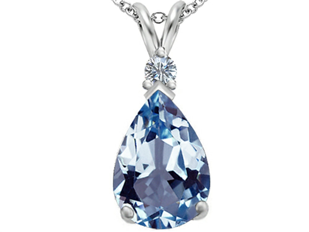 Star K Large 14x10mm Pear Shape Simulated Aquamarine Pendant Necklace