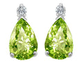 Star K 8x6mm Pear Shape Simulated Peridot and Cubic Zirconia Earrings Studs
