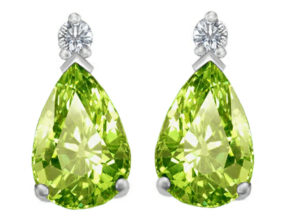 Star K 8x6mm Pear Shape Simulated Peridot and Cubic Zirconia Earrings Studs