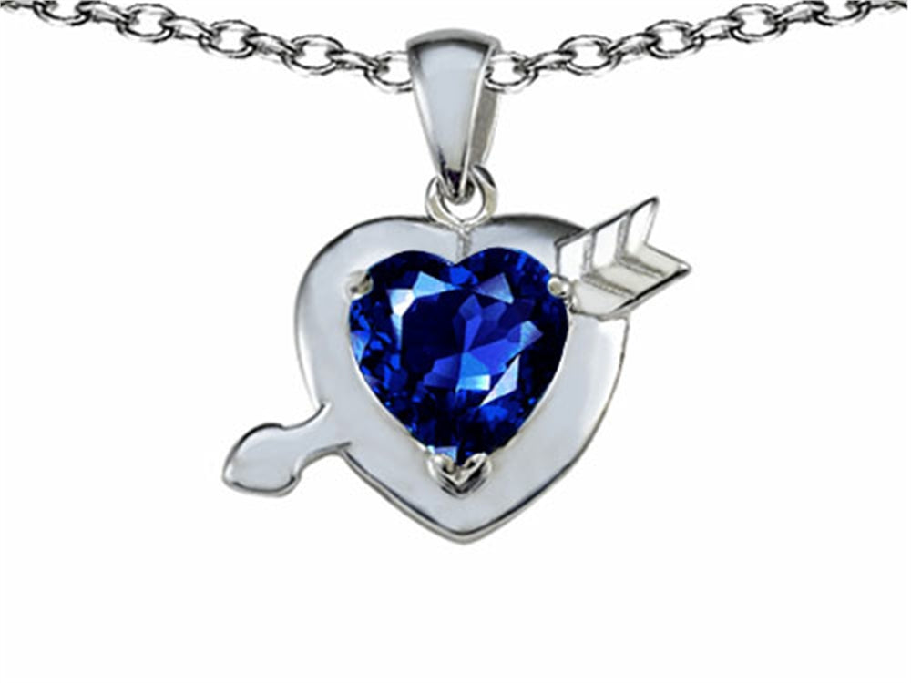 Star K Heart with Cupid's Arrow Love Pendant Necklace with Created Sapphire