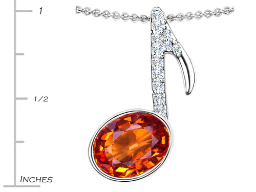 Star K Musical Note Pendant Necklace With Simulated Orange Mexican Fire Opal Oval 11x9mm
