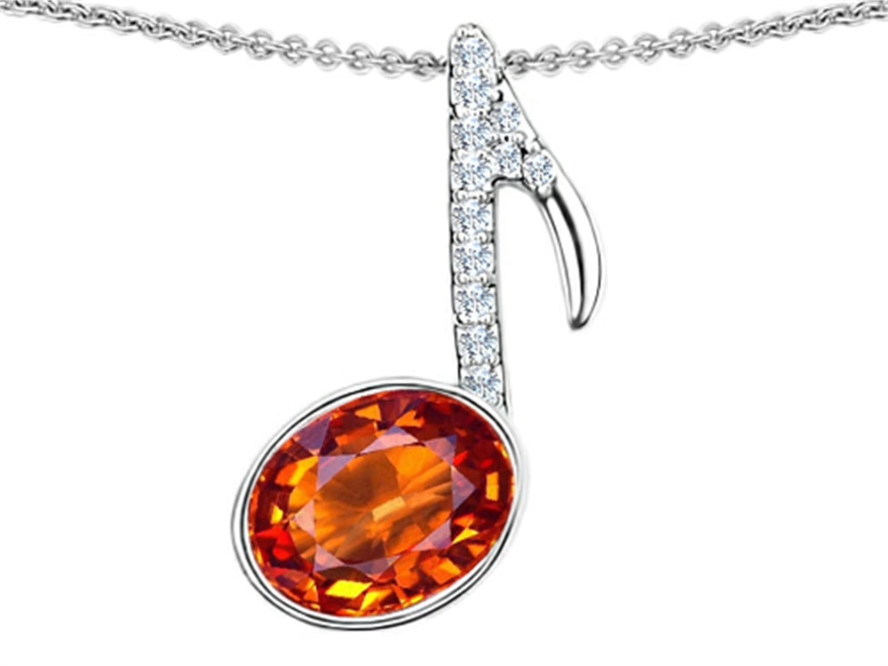 Star K Musical Note Pendant Necklace With Simulated Orange Mexican Fire Opal Oval 11x9mm