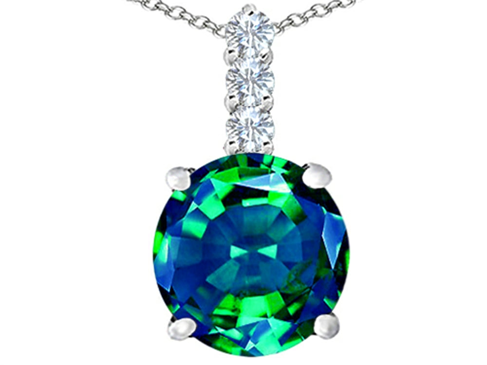 Star K Large 12mm Round Simulated Emerald Pendant Necklace
