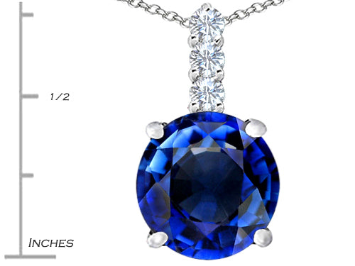 Star K Large 12mm Round Created Sapphire Pendant Necklace
