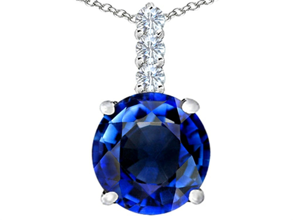 Star K Large 12mm Round Created Sapphire Pendant Necklace