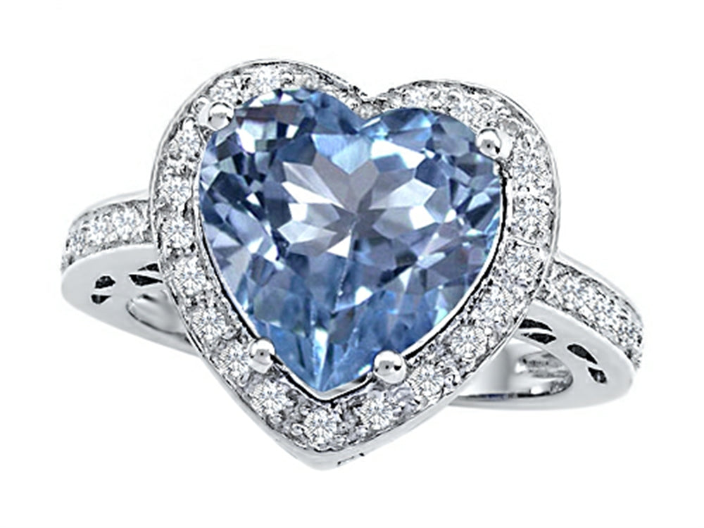 Star K Large 10mm Heart Shape Simulated Aquamarine Wedding Ring