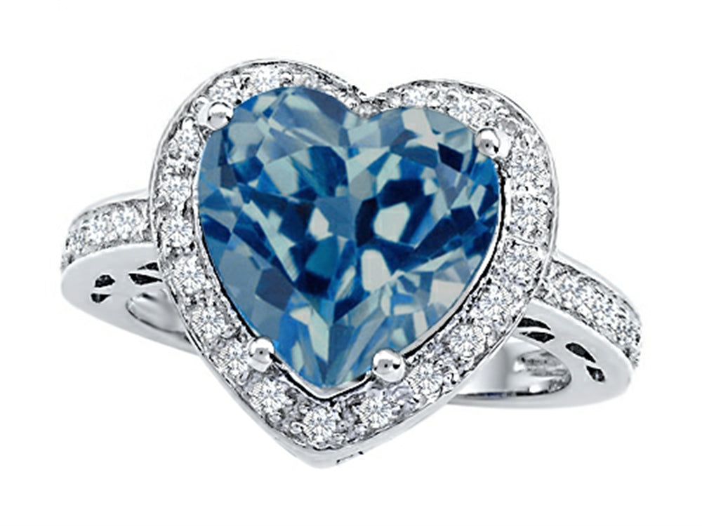 Star K Large 10mm Heart Shape Simulated Blue Topaz Wedding Ring