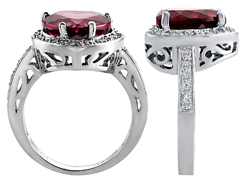 Star K Large 10mm Heart Shape Simulated Garnet Wedding Ring