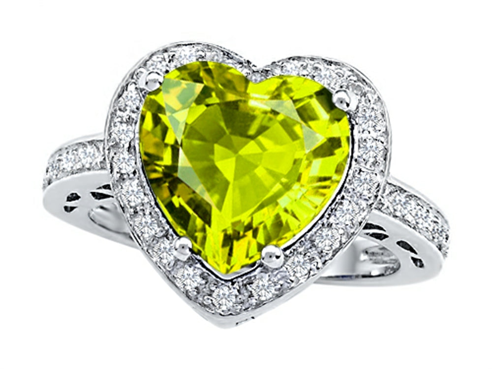 Star K Large 10mm Heart Shape Simulated Peridot Wedding Ring