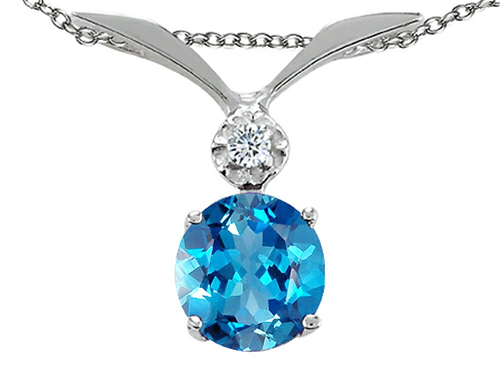 Tommaso Design Round 7mm Genuine Blue Topaz Pendant Necklace