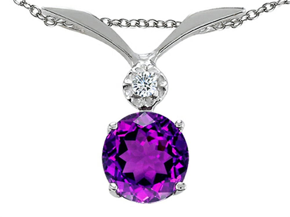 Tommaso Design Round 7mm Genuine Amethyst Pendant Necklace