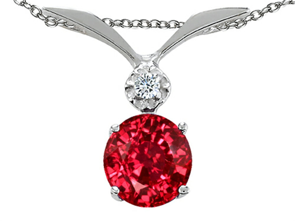Tommaso Design Round 7mm Created Ruby Pendant Necklace