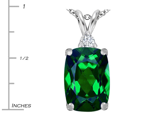 Star K Large 14x10mm Cushion-Cut Simulated Emerald Pendant Necklace