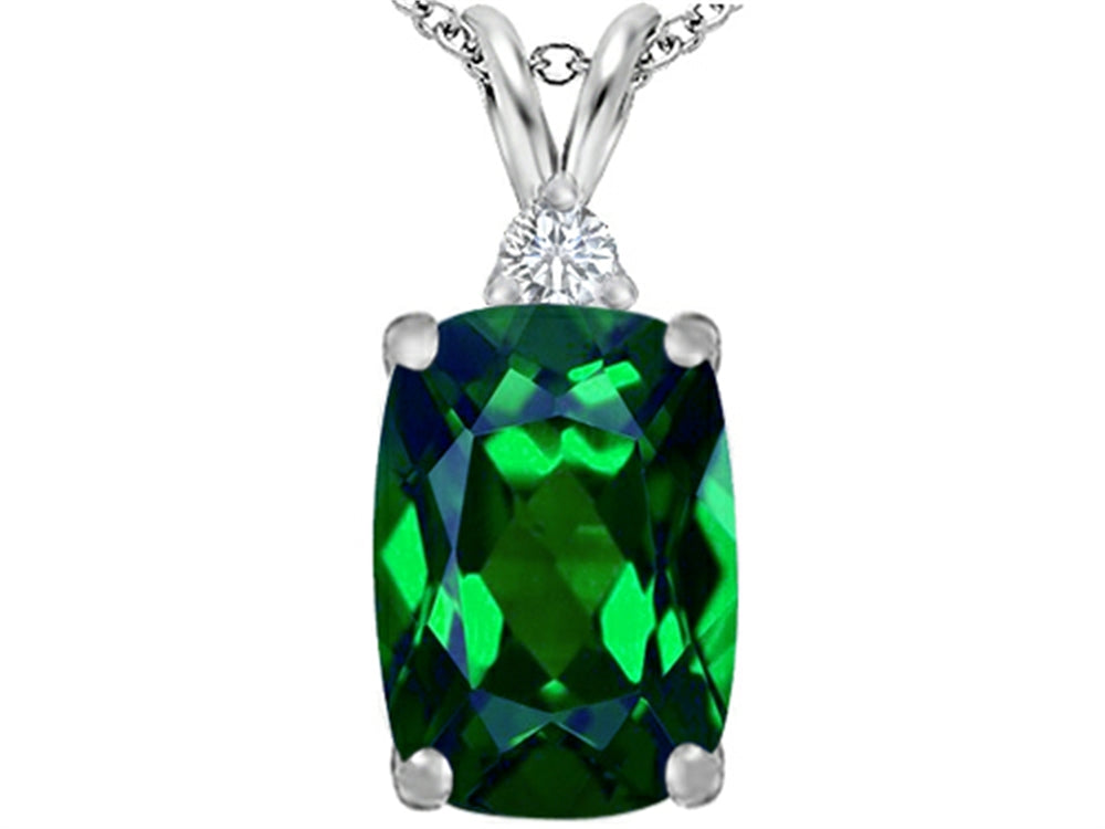 Star K Large 14x10mm Cushion-Cut Simulated Emerald Pendant Necklace