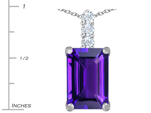Star K Large 14x10mm Emerald Cut Simulated Amethyst Pendant Necklace