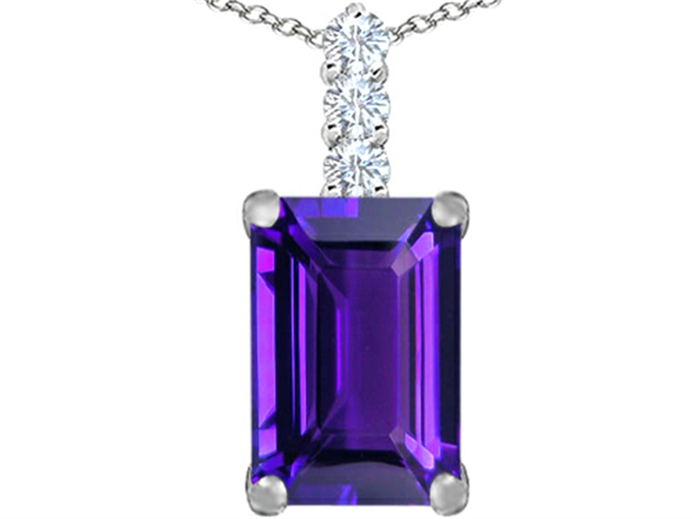 Star K Large 14x10mm Emerald Cut Simulated Amethyst Pendant Necklace
