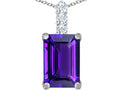 Star K Large 14x10mm Emerald Cut Simulated Amethyst Pendant Necklace